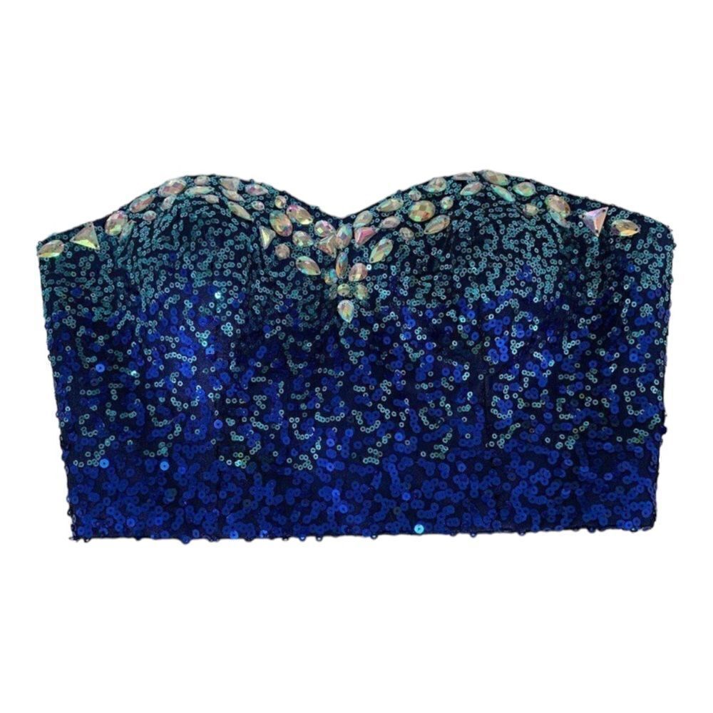 Masquerade Blue Strapless Sequin Rhinestone Top Size 1/2